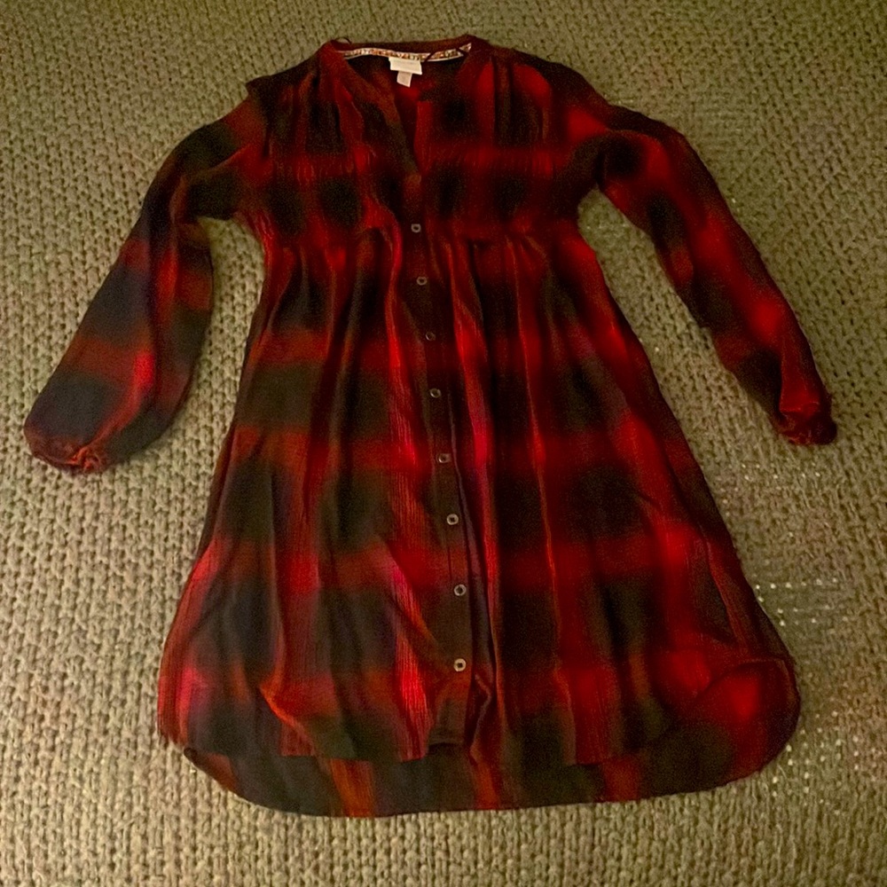 Knox Rose Dark red and black lightly smocked shirt dress